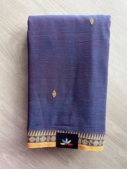 Midnight Blue Bengal Soft Cotton Saree (Without Blouse) - 36420