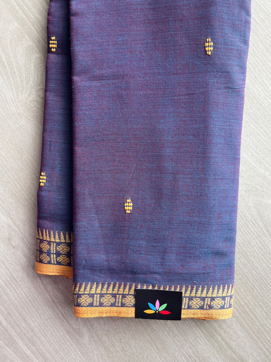 Midnight Blue Bengal Soft Cotton Saree (Without Blouse) - 36420