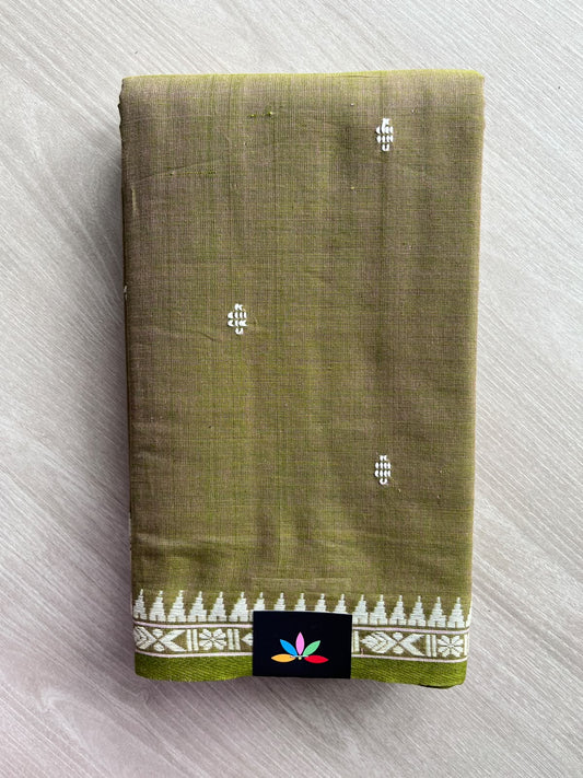 Mustard Green Bengal Soft Cotton Saree (Without Blouse) - 36422