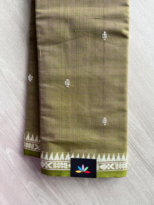 Mustard Green Bengal Soft Cotton Saree (Without Blouse) - 36422