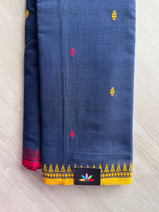 Dark Navy Blue Bengal Soft Cotton Saree (Without Blouse) - 36423