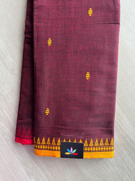 Deep Burgundy Bengal Soft Cotton Saree (Without Blouse) - 36425