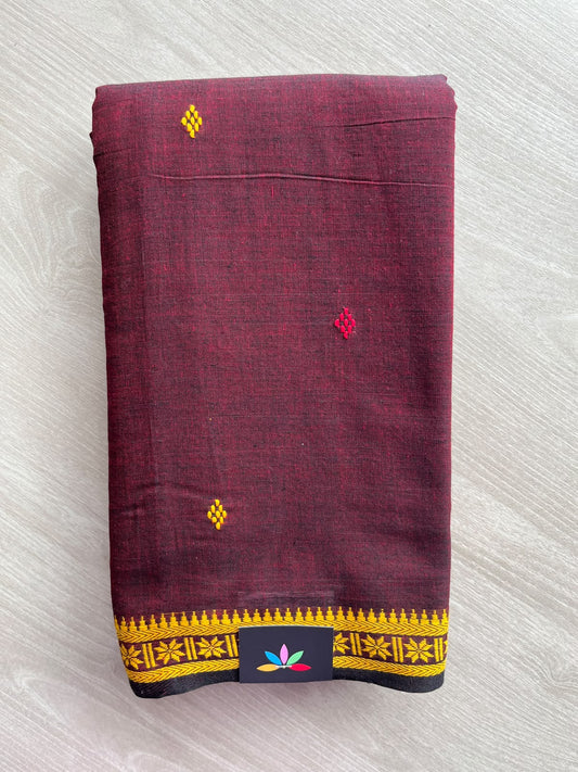 Deep Maroon Bengal Soft Cotton Saree (Without Blouse) - 36429