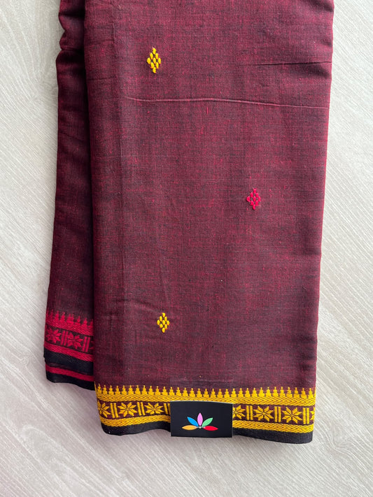 Deep Maroon Bengal Soft Cotton Saree (Without Blouse) - 36429