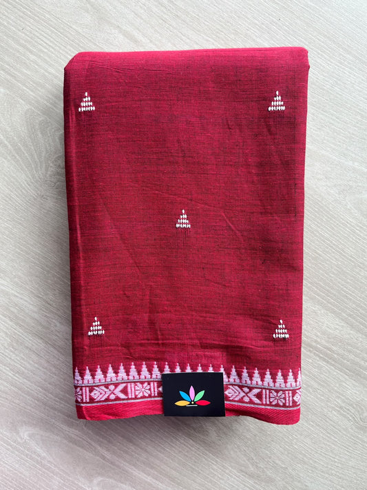 Carmine Red Bengal Soft Cotton Saree (Without Blouse) - 36432