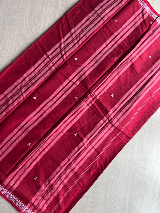 Carmine Red Bengal Soft Cotton Saree (Without Blouse) - 36432