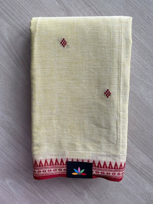 Pastel Cream Bengal Soft Cotton Saree (Without Blouse) - 36434