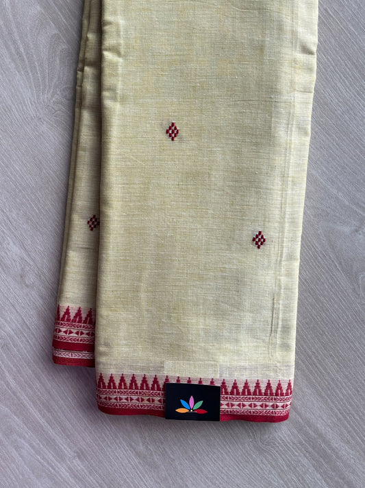 Pastel Cream Bengal Soft Cotton Saree (Without Blouse) - 36434