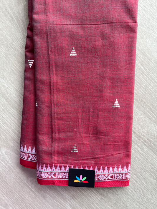 Aesthetic Maroon Bengal Soft Cotton Saree (Without Blouse) - 36435