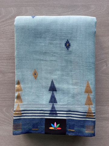 Powder Blue Simple Bengal Soft Cotton Saree - 33048