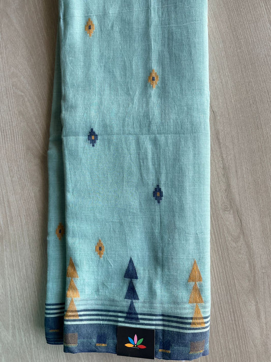 Powder Blue Simple Bengal Soft Cotton Saree - 33048