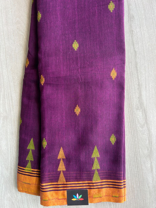 Deep Violet Simple Bengal Soft Cotton Saree - 33050