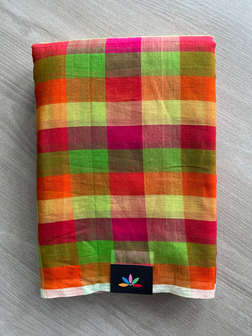 Madras Checks Soft Cotton Saree with Woven Pallu - 36489-36490