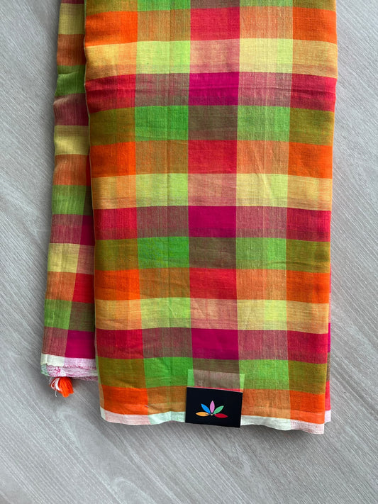 Multicolor Madras Checks Soft Cotton Saree with Woven Pallu - 36489-36490