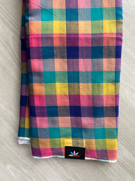 Multicolor Madras Checks Soft Cotton Saree with Woven Pallu - 36491-36492