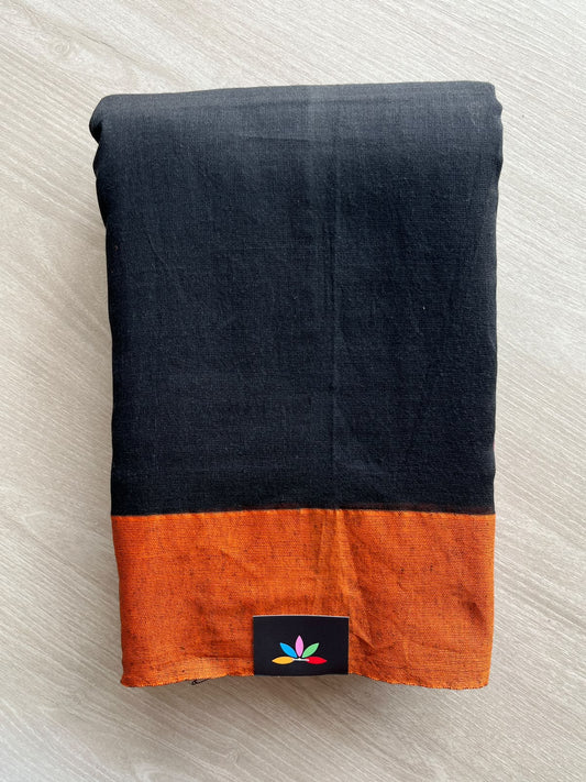 Black Contrast Border Soft Blended Cotton Saree - 36579-36580