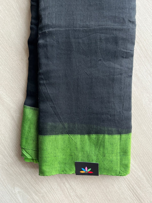 Black Contrast Border Soft Blended Cotton Saree - 36593-36594