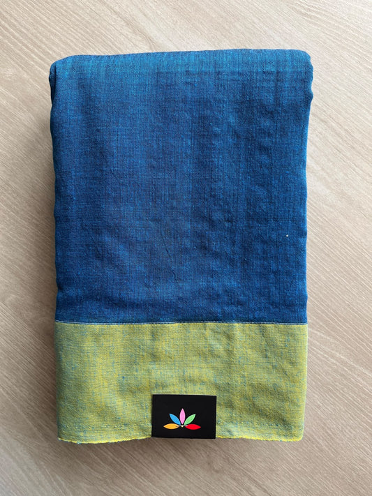 Yale Blue Contrast Border Soft Blended Cotton Saree - 36601-36602