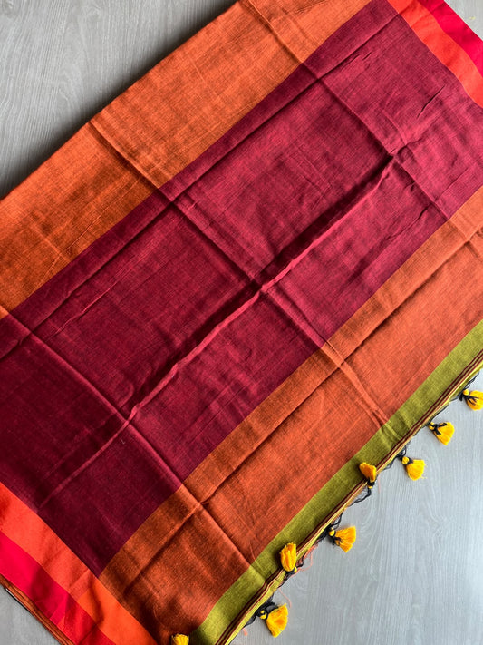 Citron Green Contrast Border Soft Blended Cotton Saree - 36605-36606