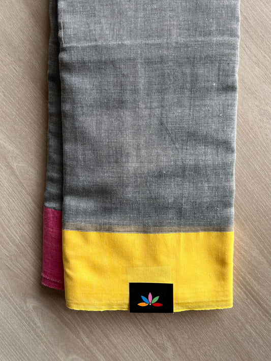Pewter Grey Contrast Border Soft Blended Cotton Saree - 36607-36608