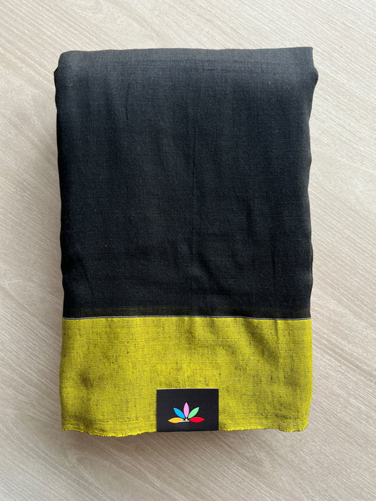 Black Contrast Border Soft Blended Cotton Saree - 36609-36610