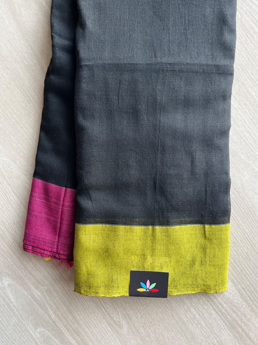 Black Contrast Border Soft Blended Cotton Saree - 36609-36610