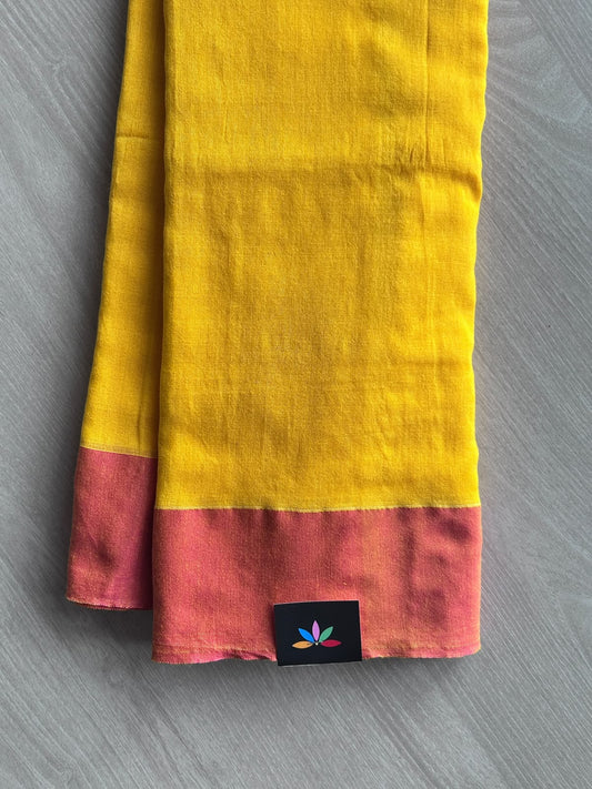 Tangerine Yellow Contrast Border Soft Blended Cotton Saree - 36619