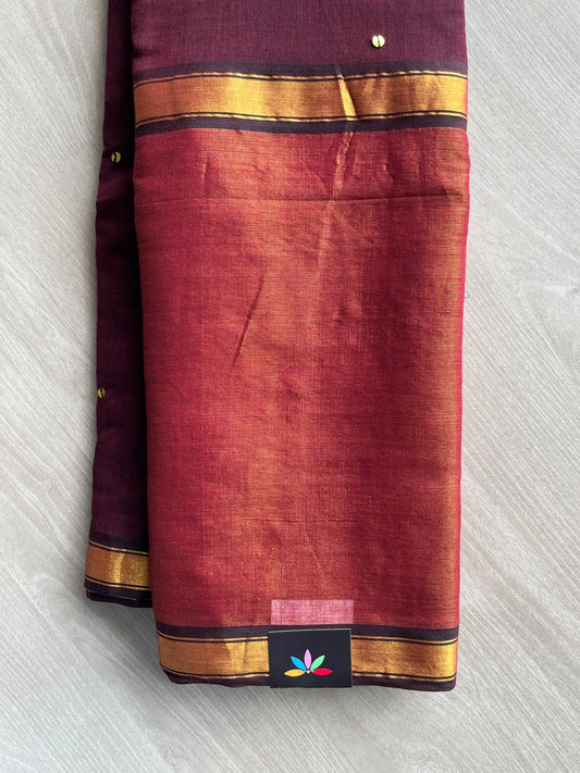 Tissue Border Sequin Work Soft Cotton Saree (Without Blouse) - 36631