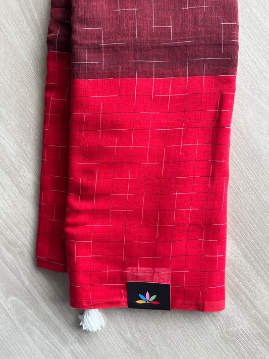 Contrast Border Soft Cotton Saree (Without Blouse) - 36634