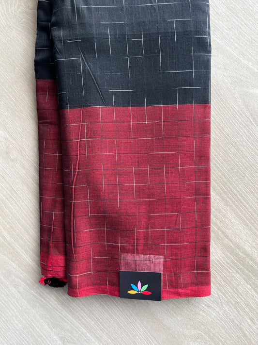 Contrast Border Soft Cotton Saree (Without Blouse) - 36635