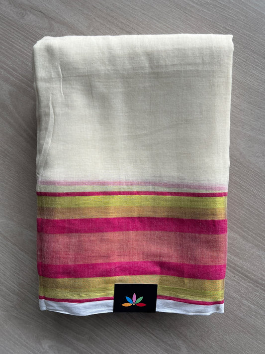Ivory Contrast Border Soft Cotton Saree - 36647