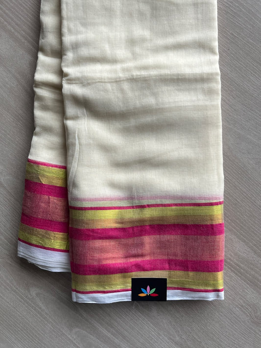 Ivory Contrast Border Soft Cotton Saree - 36647