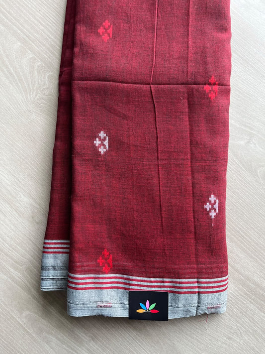 Maroon Woven Butta Soft Cotton Saree - 36650