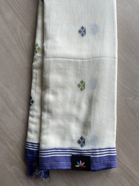 Off-White Woven Butta Soft Cotton Saree - 36651