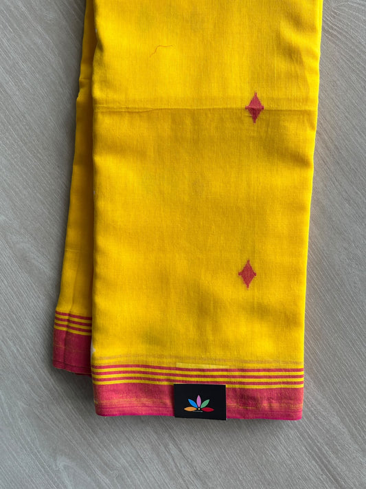 Dark Yellow Woven Butta Soft Cotton Saree - 36653