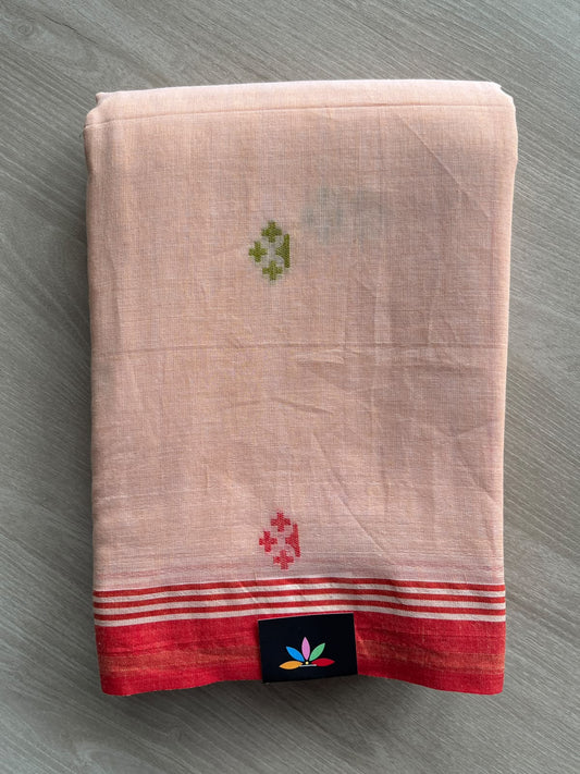 Pale Apricot Peach Woven Butta Soft Cotton Saree - 36655