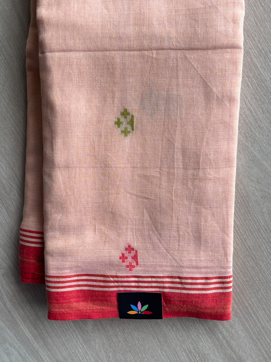 Pale Apricot Peach Woven Butta Soft Cotton Saree - 36655