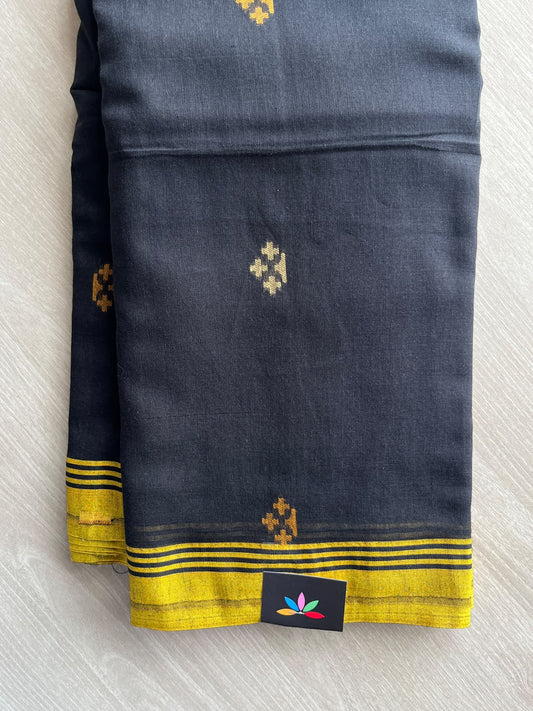 Black Woven Butta Soft Cotton Saree - 36656