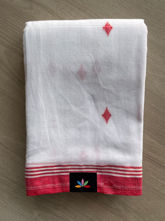 White Woven Butta Soft Cotton Saree - 36657