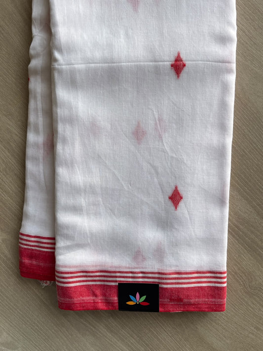White Woven Butta Soft Cotton Saree - 36657