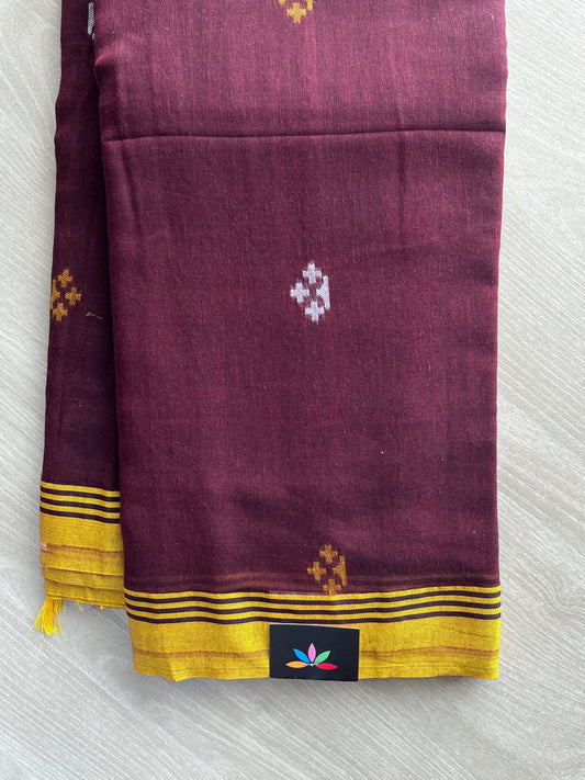 Royal Burgundy Woven Butta Soft Cotton Saree - 36659