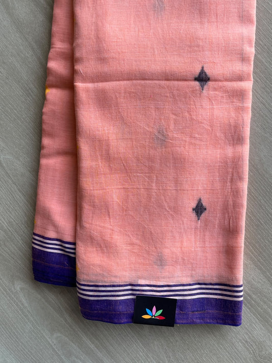 Bud Peach Shade Woven Butta Soft Cotton Saree - 36662