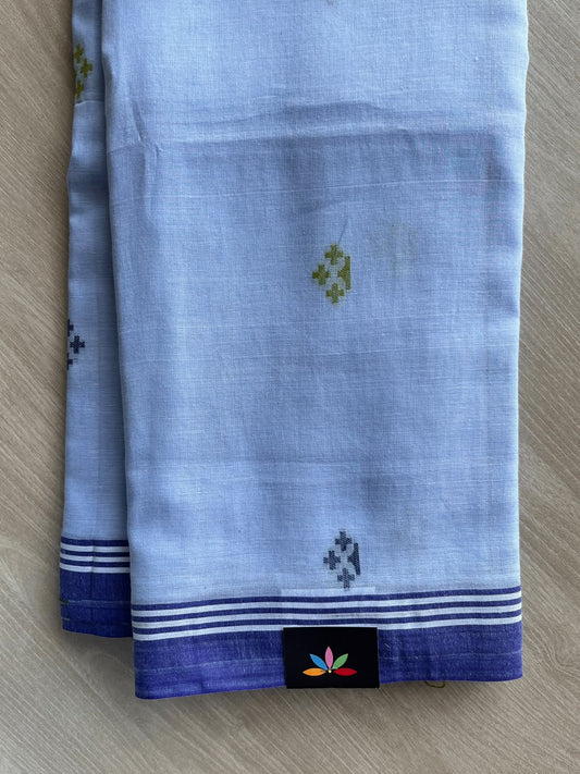Ice Blue Woven Butta Soft Cotton Saree - 36663
