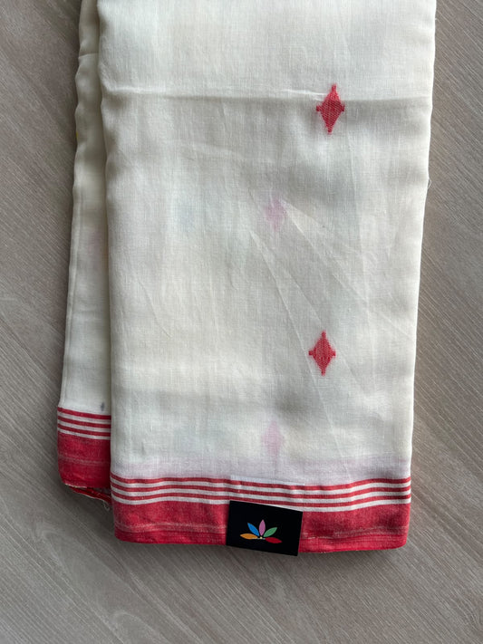 Off-White Woven Butta Soft Cotton Saree - 36664