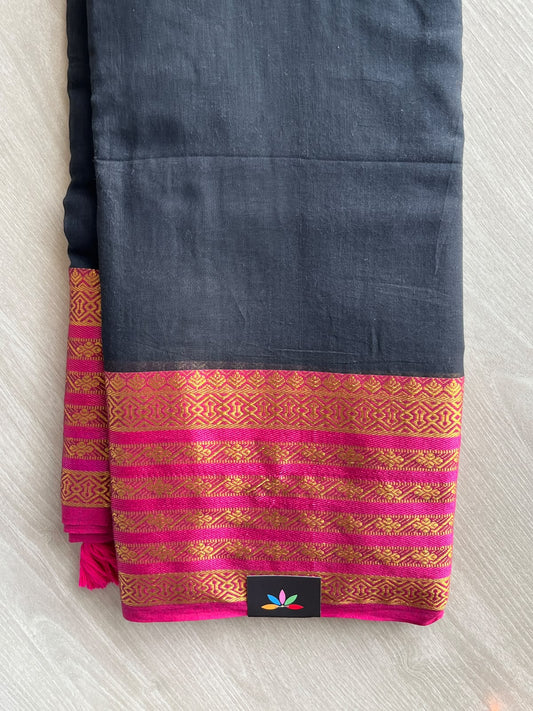 Black Contrast Woven Border Soft Cotton Saree - 36667