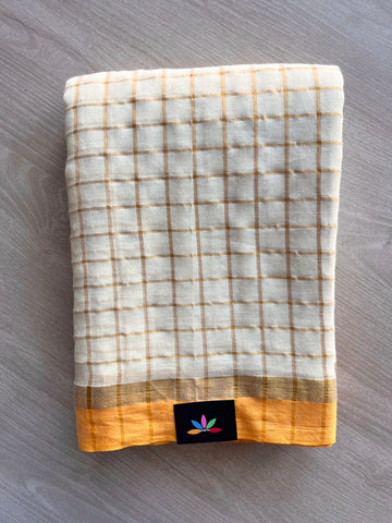 Contrast Border Gold Checks Soft Cotton Saree - 36728-36729