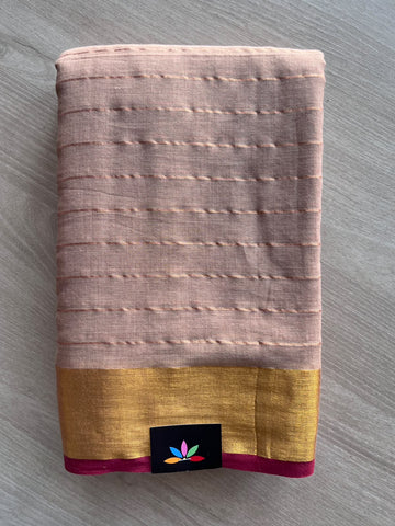 Contrast Border Gold Striped Soft Cotton Saree - 36733-36734