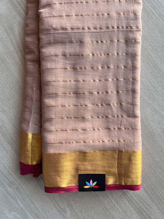 Contrast Border Gold Striped Soft Cotton Saree - 36733-36734