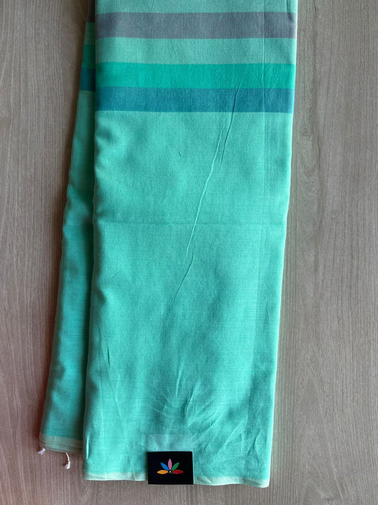 Light Teal Green Minimalistic Bengal Soft Cotton Saree - 29670