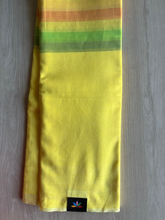 Bright Yellow Minimalistic Bengal Soft Cotton Saree - 29671